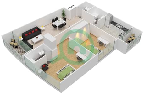 Burj Al Nujoom - 2 Bed Apartments Unit 12 Typical Floor Floor plan