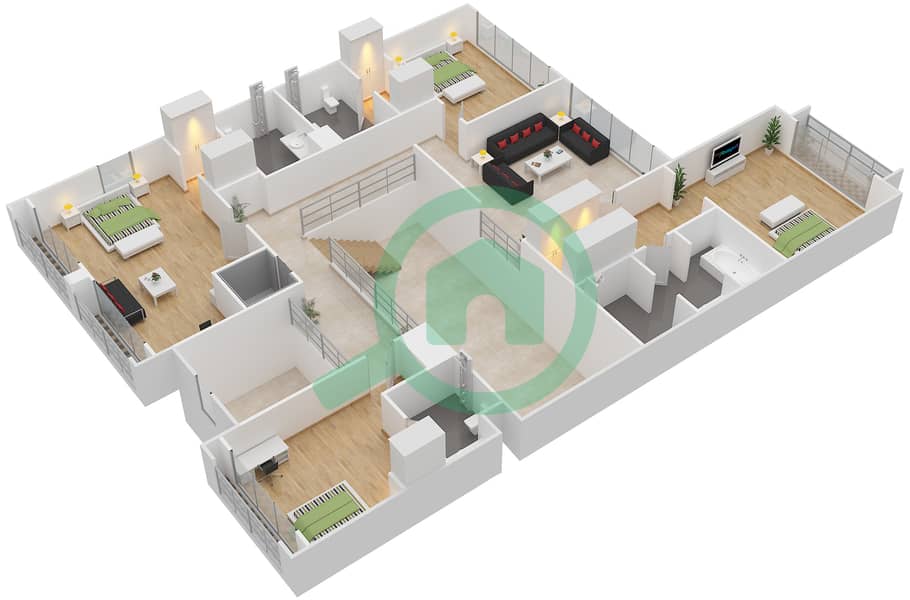朱美拉扎贝勒萨雷酒店 - 5 卧室联排别墅类型1 BEACH ROYAL RESIDENCES戶型图 interactive3D