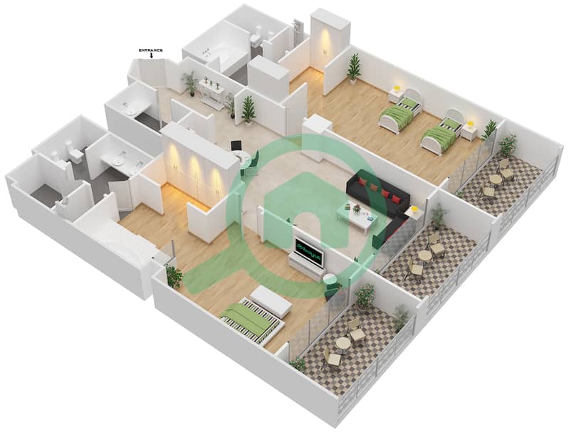 Джумейра Забил Сарай - Апартамент 2 Cпальни планировка Гарнитур, анфилиада комнат, апартаменты, подходящий 5 IMPERIAL SUITE interactive3D
