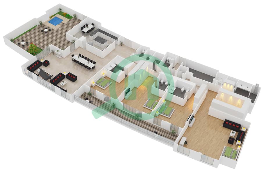 Dream Palm Residence - 4 Bedroom Penthouse Type 3 Floor plan interactive3D