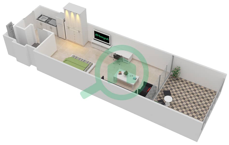 棕榈景观公寓西楼 - 单身公寓类型A戶型图 interactive3D