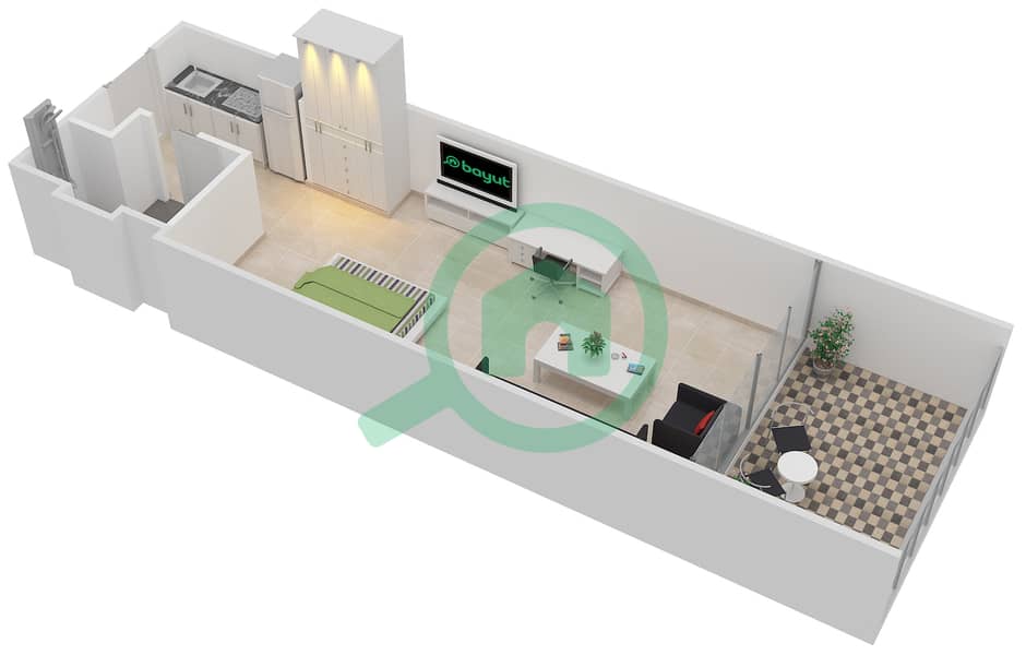 Палм Вьюс Вест - Апартамент Студия планировка Тип A1 interactive3D