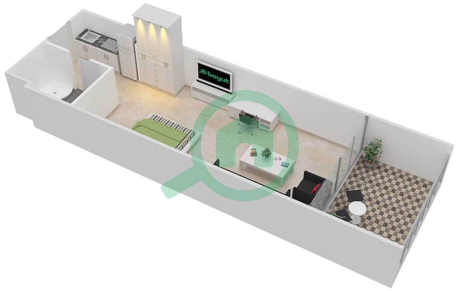 Палм Вьюс Ист - Апартамент Студия планировка Тип B1 interactive3D