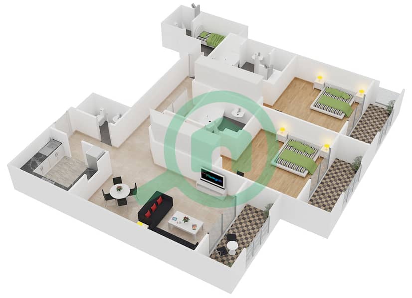 Maurya - 2 Bedroom Apartment Type 6 Floor plan interactive3D