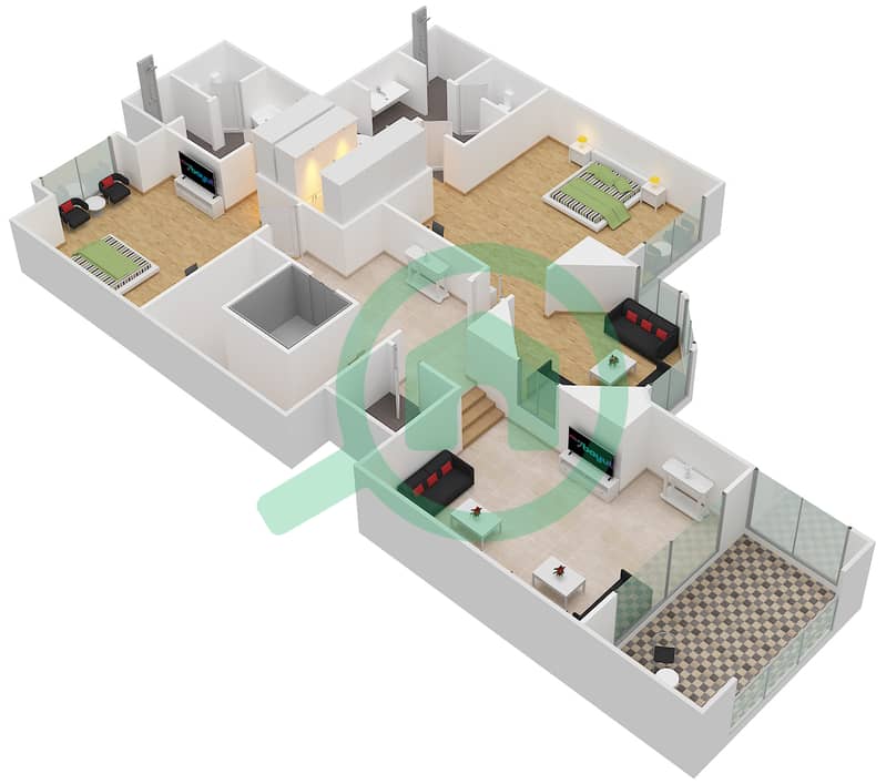 孔雀王朝公寓大楼 - 4 卧室别墅类型5戶型图 interactive3D