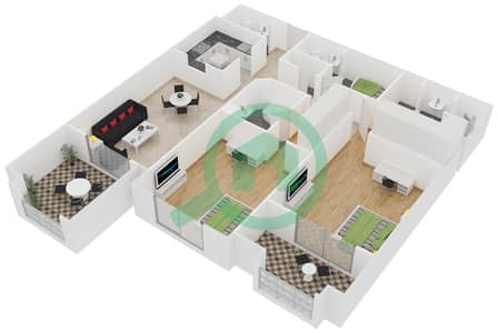 المخططات الطابقية لتصميم النموذج 5 شقة 2 غرفة نوم - ماوريا