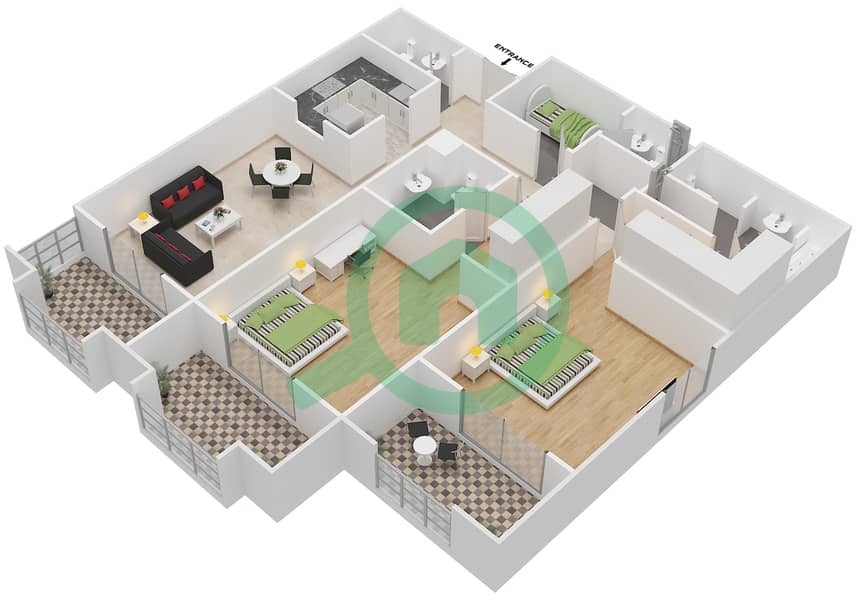 Maurya - 2 Bedroom Apartment Type 4A Floor plan interactive3D