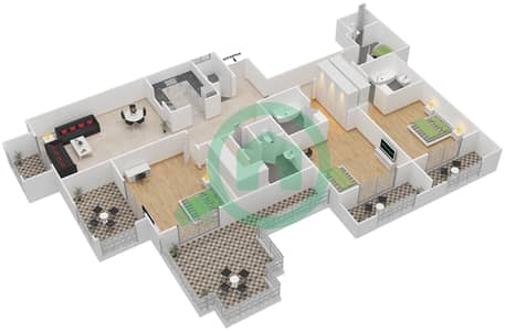 المخططات الطابقية لتصميم النموذج 1 شقة 3 غرف نوم - ماوريا