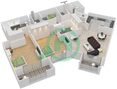 المخططات الطابقية لتصميم النموذج 1 شقة 2 غرفة نوم - ماوريا