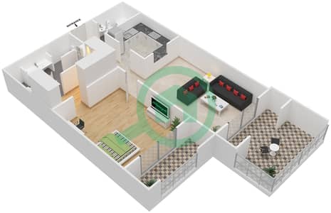 المخططات الطابقية لتصميم النموذج 1 شقة 1 غرفة نوم - ماوريا