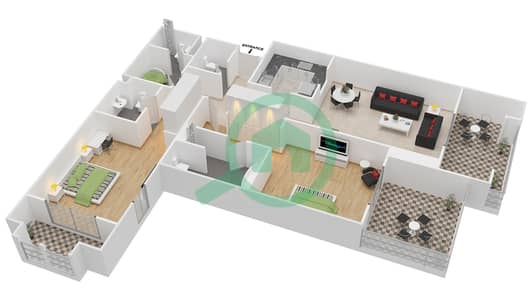 المخططات الطابقية لتصميم النموذج 3 شقة 2 غرفة نوم - ماوريا