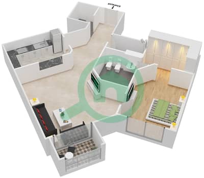 المخططات الطابقية لتصميم النموذج 3 شقة 1 غرفة نوم - ماوريا