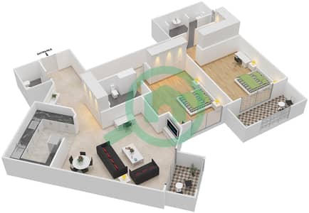 المخططات الطابقية لتصميم النموذج 2 شقة 2 غرفة نوم - ماوريا