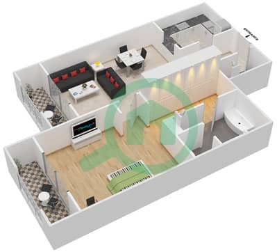 المخططات الطابقية لتصميم النموذج 2 شقة 1 غرفة نوم - ماوريا
