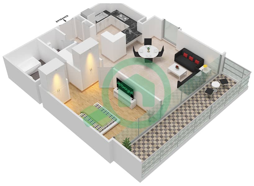 Boulevard Crescent Tower 1 - 1 Bedroom Apartment Unit 6 FLOOR 2-12 Floor plan interactive3D