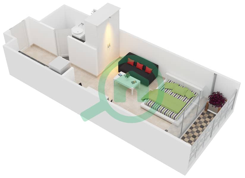 Севен Резиденсес - Апартамент Студия планировка Тип 4 interactive3D