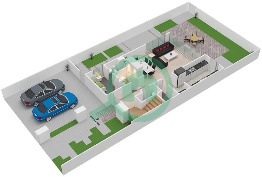 المخططات الطابقية لتصميم النموذج / الوحدة A/END تاون هاوس 3 غرف نوم - أرابيلا 2 interactive3D
