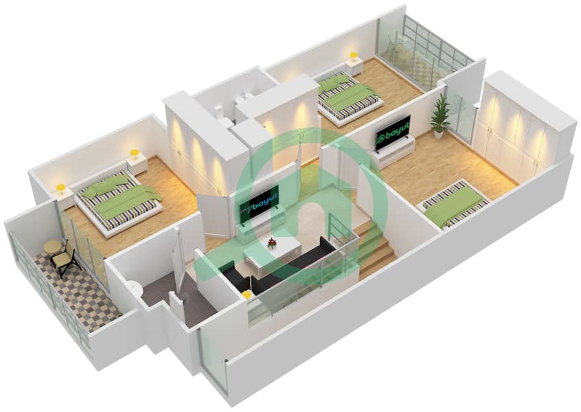المخططات الطابقية لتصميم النموذج / الوحدة A/END تاون هاوس 3 غرف نوم - أرابيلا 2 interactive3D