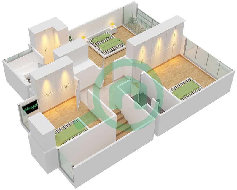 المخططات الطابقية لتصميم النموذج B/END تاون هاوس 3 غرف نوم - أرابيلا 2 interactive3D