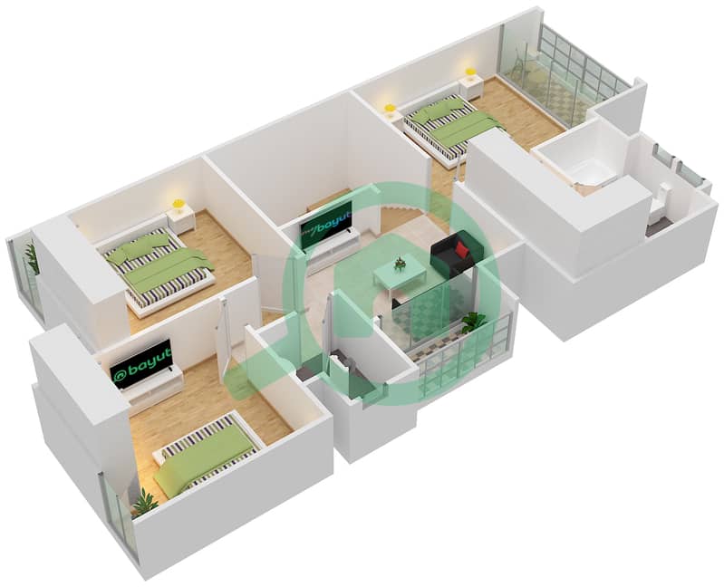المخططات الطابقية لتصميم النموذج / الوحدة A/SEMI DETACHED تاون هاوس 3 غرف نوم - أرابيلا 2 interactive3D