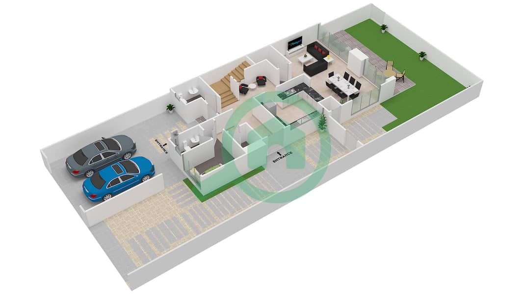 المخططات الطابقية لتصميم النموذج / الوحدة B/SEMI DETACHED تاون هاوس 3 غرف نوم - أرابيلا 2 interactive3D