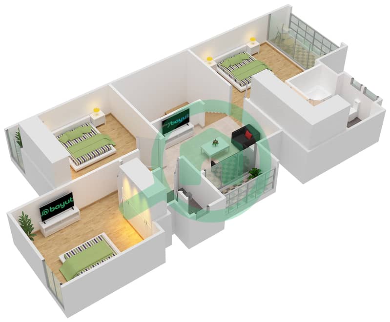 المخططات الطابقية لتصميم النموذج / الوحدة B/SEMI DETACHED تاون هاوس 3 غرف نوم - أرابيلا 2 interactive3D
