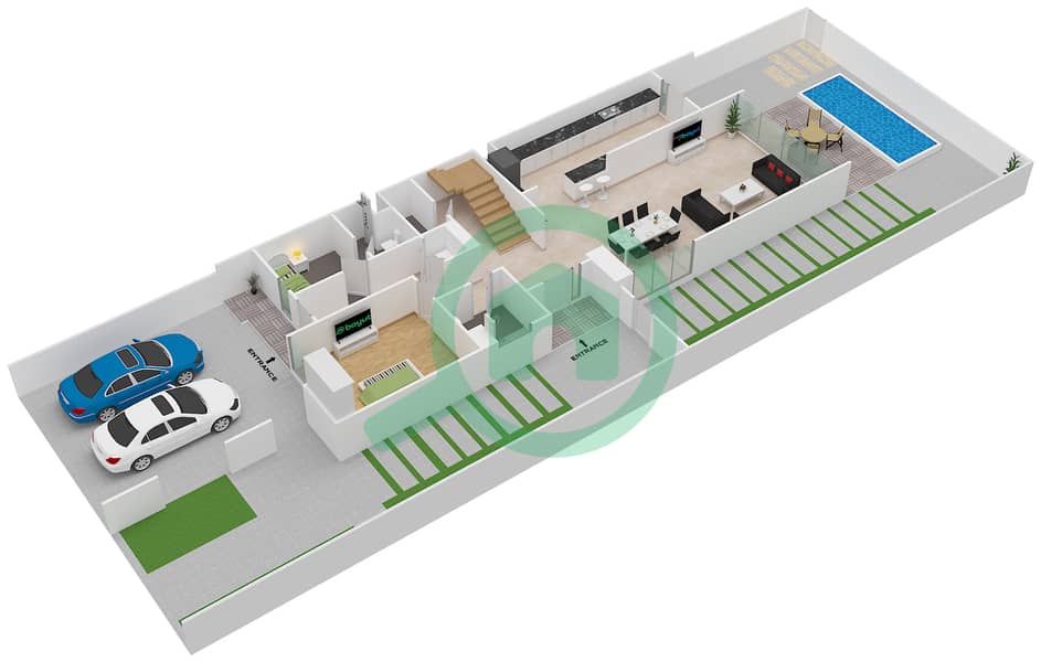 المخططات الطابقية لتصميم النموذج A/SEMI DETACHED تاون هاوس 5 غرف نوم - أرابيلا 2 interactive3D