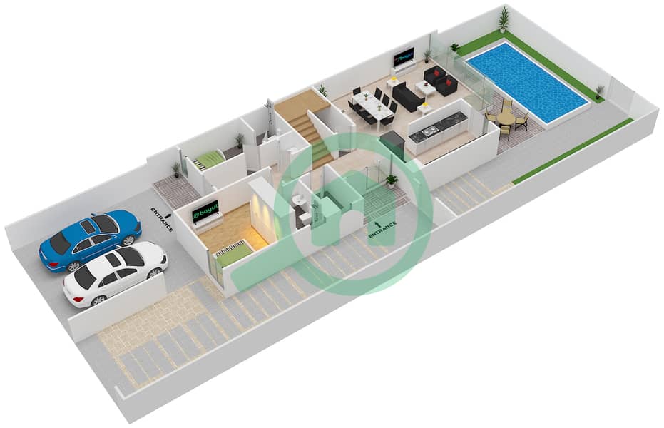 المخططات الطابقية لتصميم النموذج A/SEMI DETACHED تاون هاوس 4 غرف نوم - أرابيلا 2 interactive3D