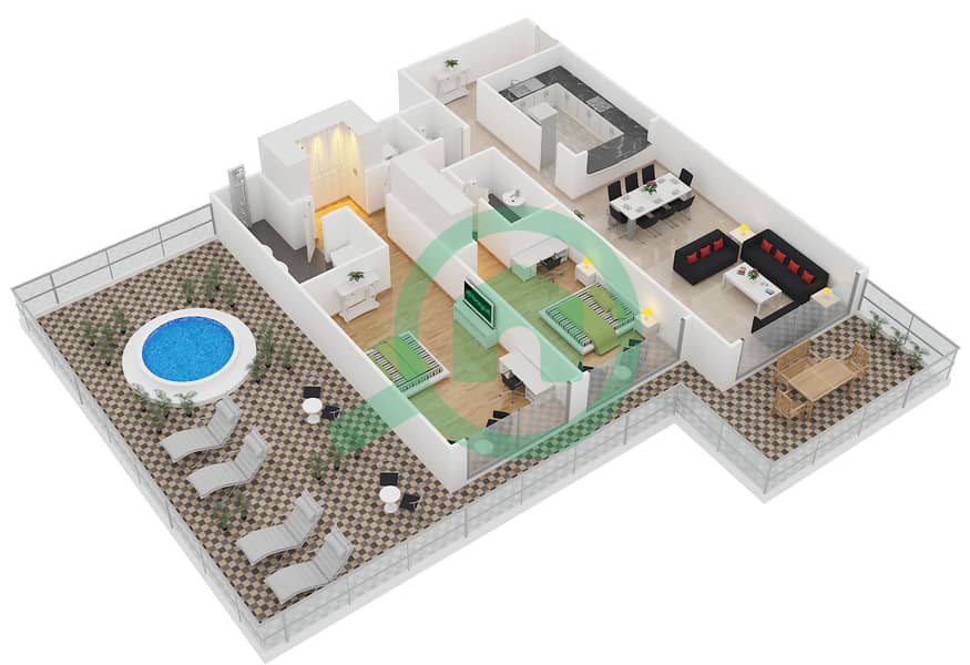 Kempinski Palm Residence - 2 Bedroom Apartment Unit A4 Floor plan interactive3D