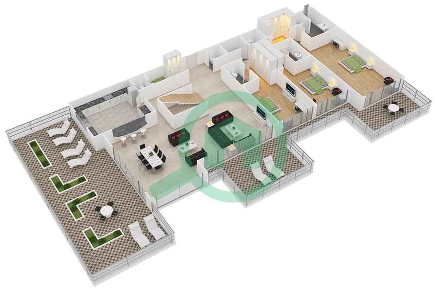 المخططات الطابقية لتصميم الوحدة PH2 بنتهاوس 4 غرف نوم - كمبينسكي نخلة جميرا interactive3D