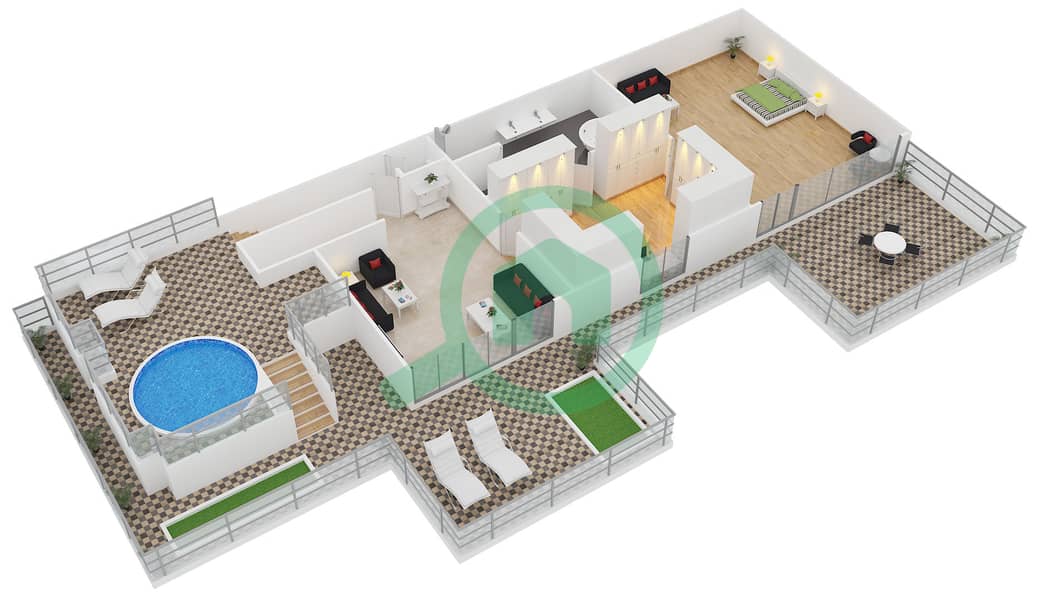 凯宾斯基棕榈公寓 - 4 卧室顶楼公寓单位PH2戶型图 interactive3D