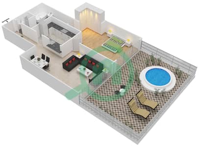 凯宾斯基棕榈公寓 - 1 卧室公寓单位B2戶型图