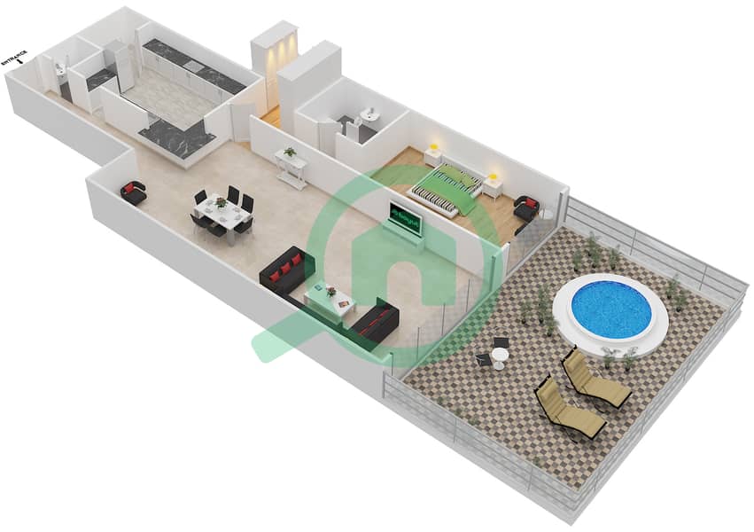 Kempinski Palm Residence - 1 Bedroom Apartment Unit B1 Floor plan interactive3D
