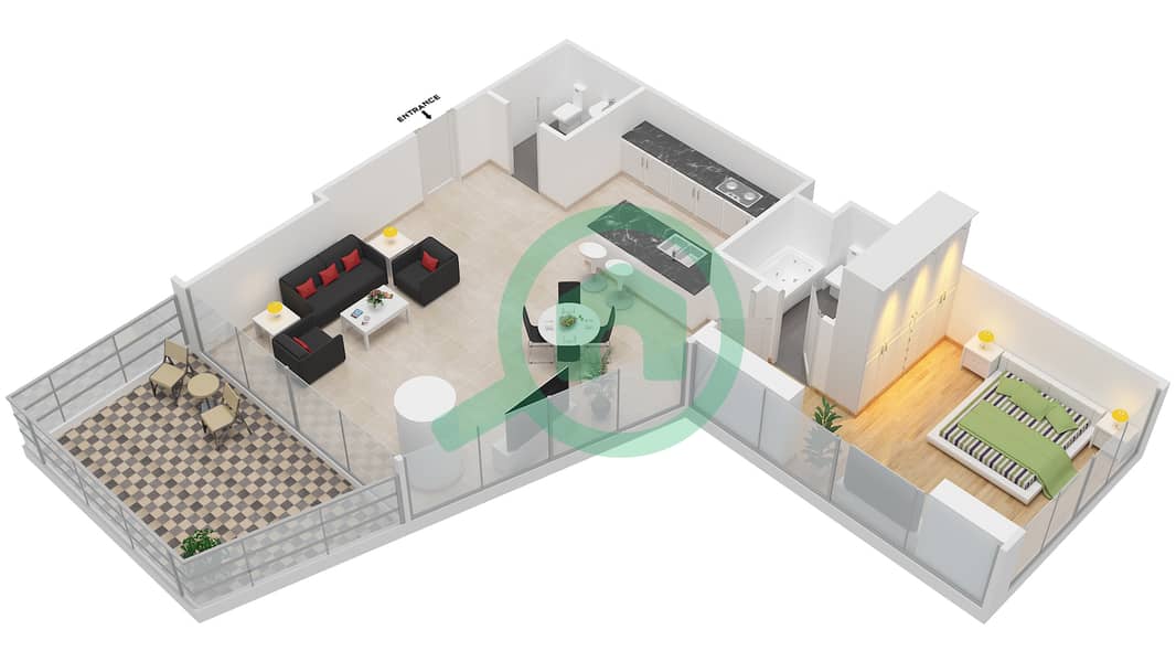 Serenia Residences East Wing - 1 Bedroom Apartment Unit 5 FLOOR 2-8 Floor plan interactive3D