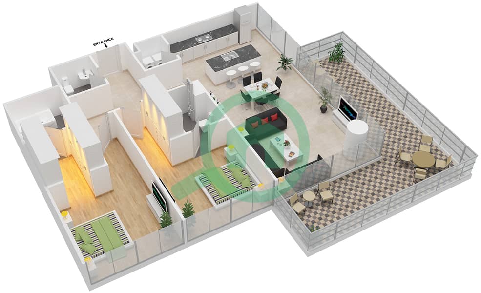 Serenia Residences East Wing - 2 Bedroom Apartment Unit 6 FLOOR 2-8 Floor plan interactive3D