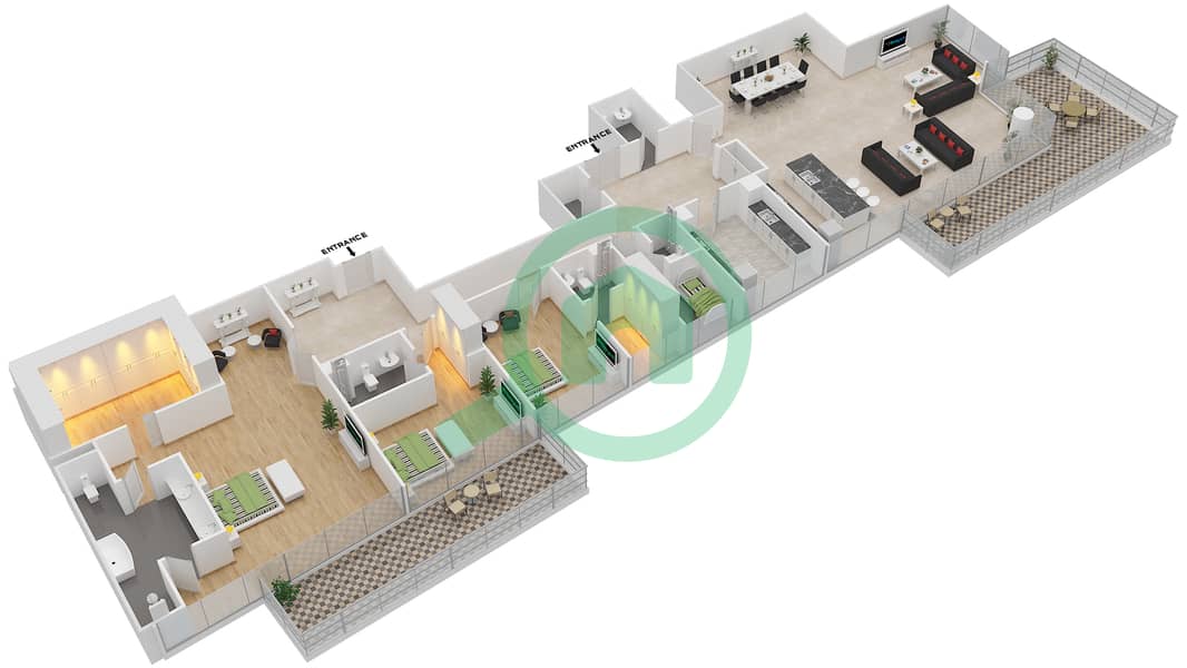 Serenia Residences East Wing - 3 Bedroom Penthouse Unit 2 FLOOR 2-8 Floor plan interactive3D