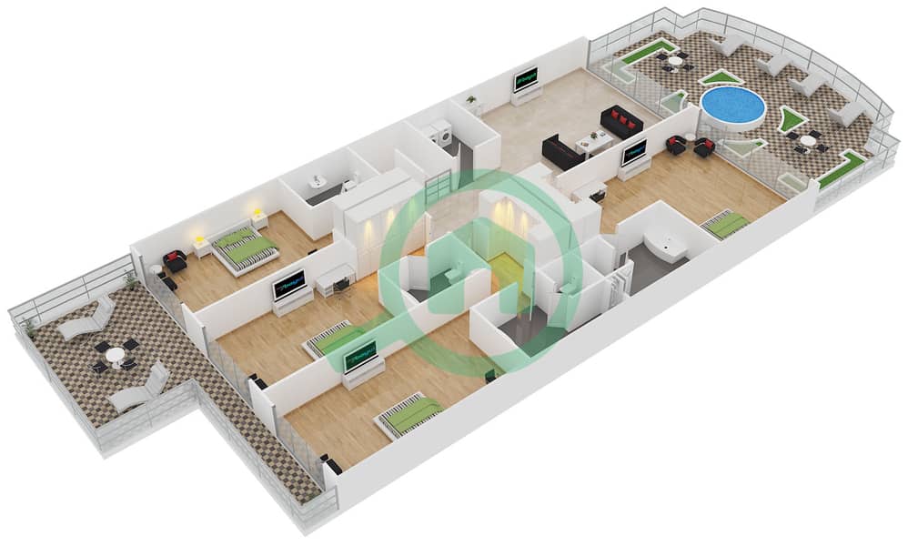 凯宾斯基棕榈公寓 - 5 卧室别墅单位C戶型图 interactive3D