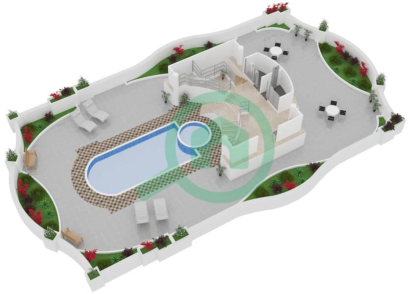 المخططات الطابقية لتصميم الوحدة C فیلا 5 غرف نوم - كمبينسكي نخلة جميرا interactive3D