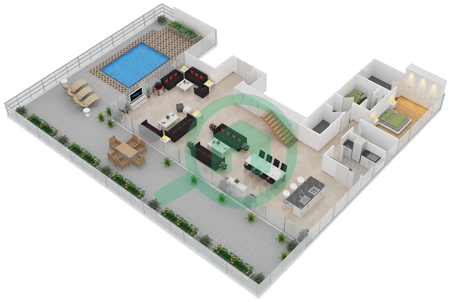朱美拉棕榈岛一号 - 4 卧室公寓单位805戶型图 interactive3D