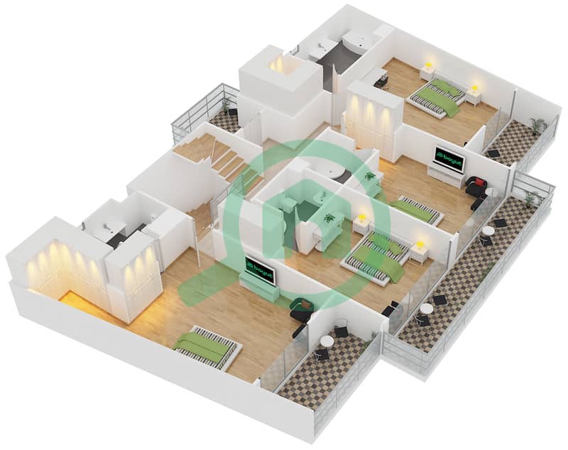 Палма Резиденсес - Вилла 4 Cпальни планировка Тип 2C interactive3D