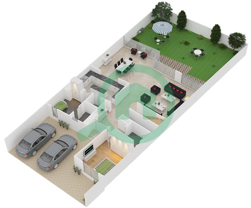 المخططات الطابقية لتصميم النموذج 2B فیلا 5 غرف نوم - بالما ريزيدنسز interactive3D
