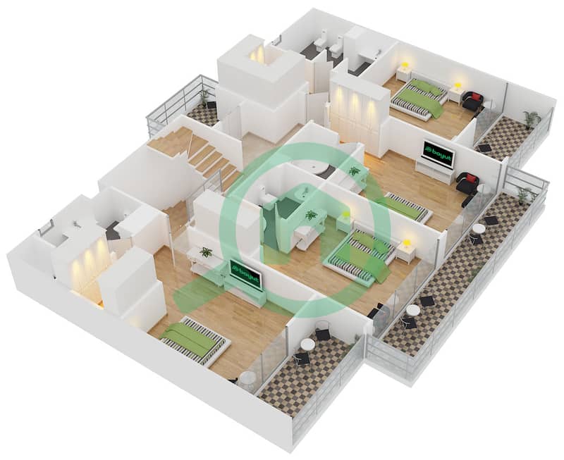 帕尔马公寓 - 4 卧室别墅类型1C戶型图 interactive3D