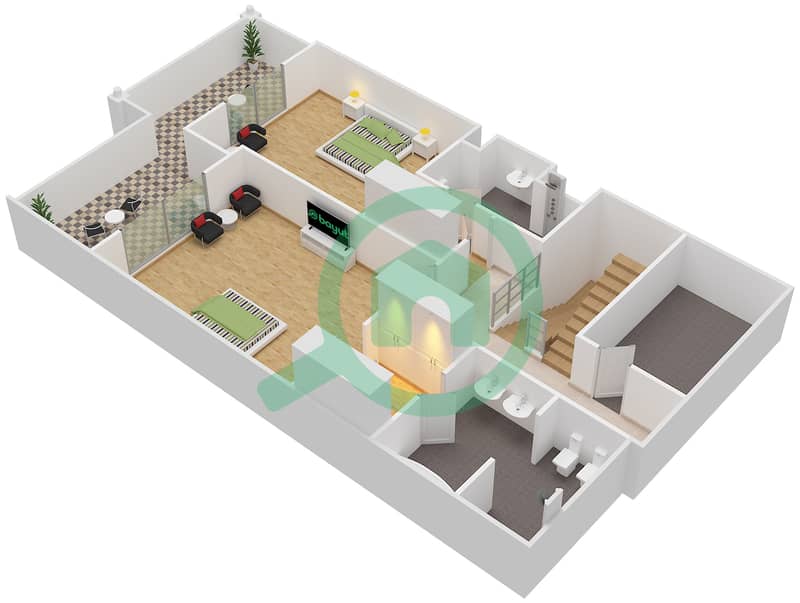 المخططات الطابقية لتصميم النموذج A تاون هاوس 2 غرفة نوم - مساكن مارينا 2 interactive3D