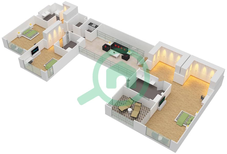 المخططات الطابقية لتصميم النموذج G بنتهاوس 4 غرف نوم - مساكن مارينا 2 interactive3D