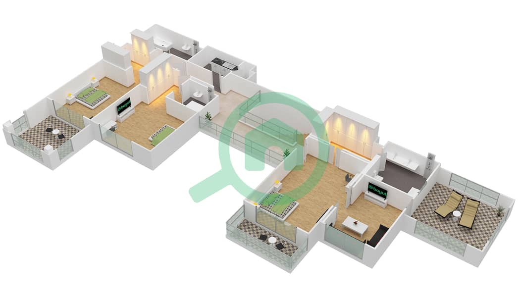 المخططات الطابقية لتصميم النموذج F بنتهاوس 4 غرف نوم - مساكن مارينا 2 interactive3D