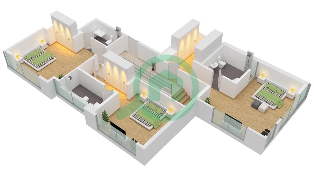 9号公寓 - 3 卧室顶楼公寓单位PH-3403 FLOOR 34,35戶型图 interactive3D