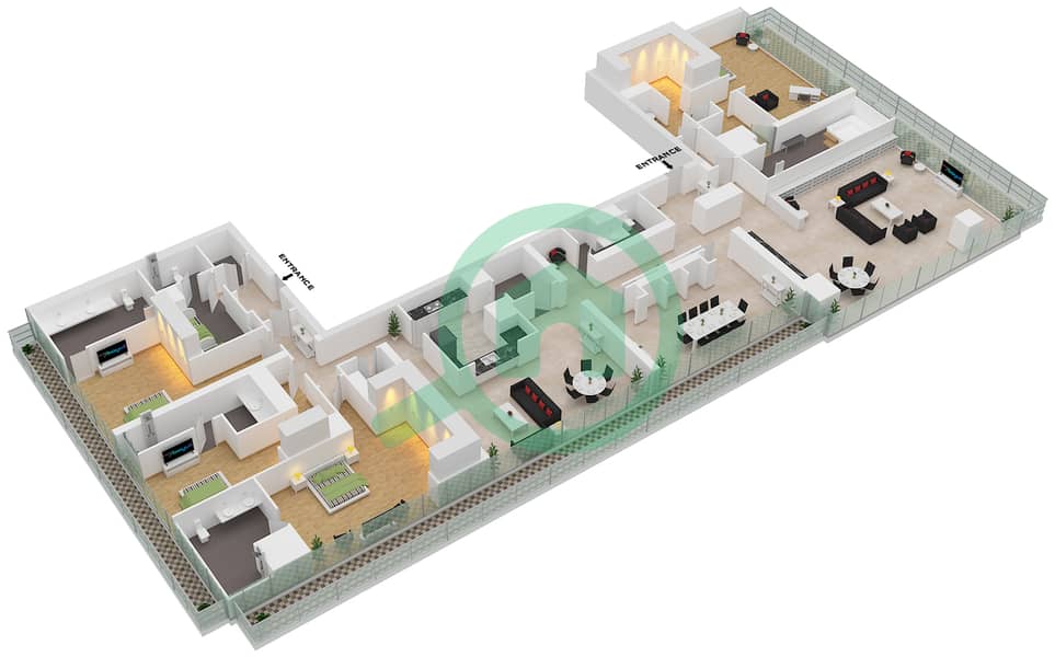 المخططات الطابقية لتصميم النموذج PH-02 بنتهاوس 4 غرف نوم - مارينا جيت 2 interactive3D