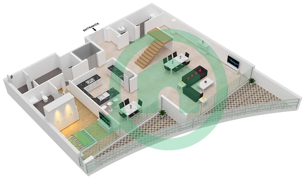 朱美拉生活滨海之门 - 4 卧室别墅单位03-103戶型图 interactive3D