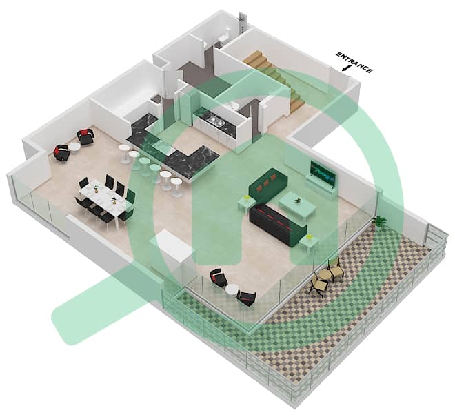 المخططات الطابقية لتصميم الوحدة 10-306 فیلا 3 غرف نوم - جميرا ليفينغ مارينا جيت interactive3D