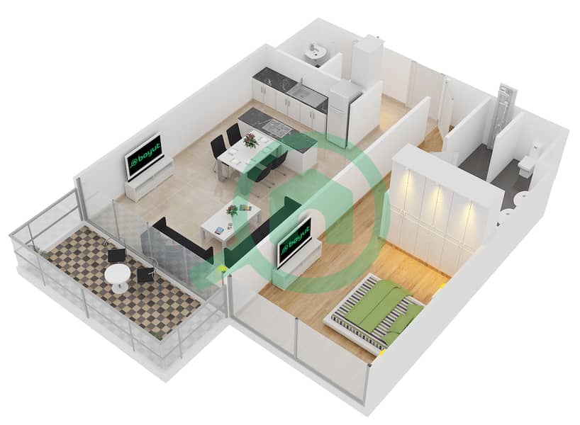 Th8 - 1 Bedroom Apartment Type 1A Floor plan interactive3D